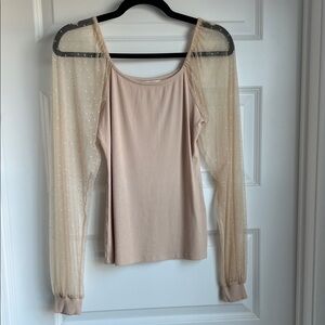 Elegant Beige Sheer Sleeve Top